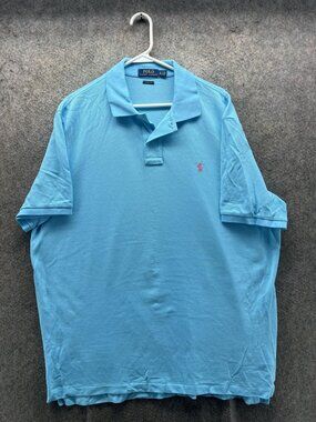 Polo Ralph Lauren Polo Shirt Mens XL Blue Solid Classic Fit Pony Logo Casual